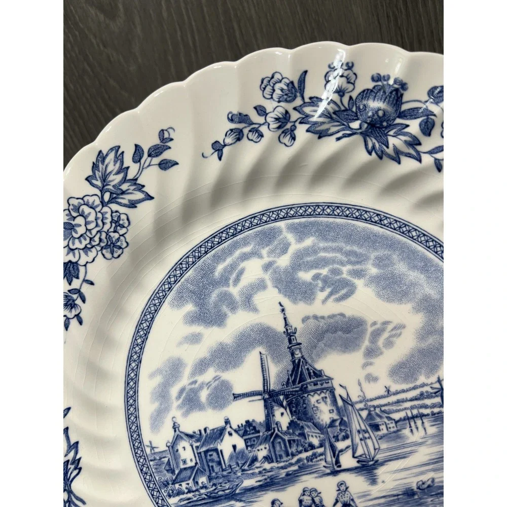 Johnson Bros Tulip Time Collector Plate Blue White Windmill‎ Dutch England READ